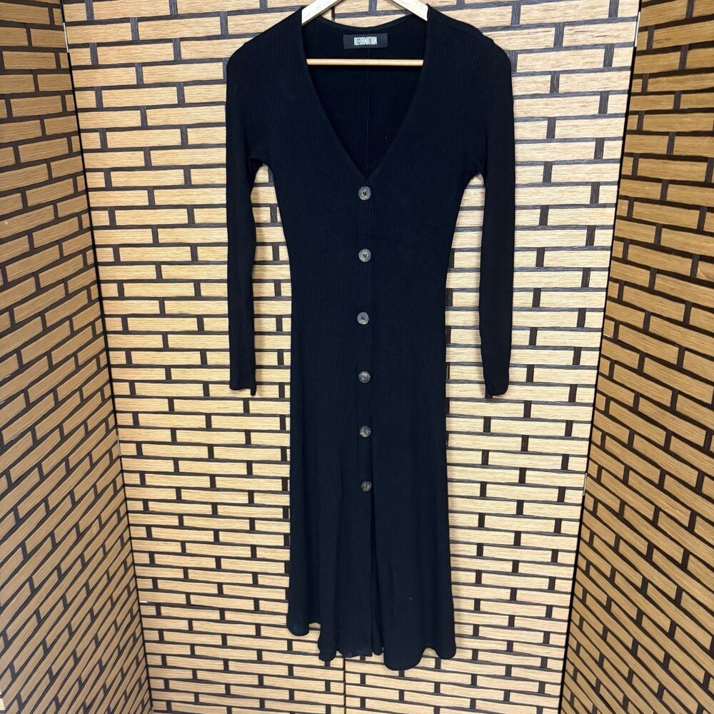 Reformation‎ Black Button Front Midi Dress